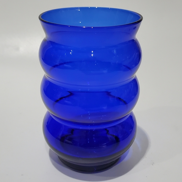 1930s "Harpo Cobalt" Ripple Beehive 6oz Tumbler / 3 3/4" Vase by Louie - Picture 2 of 10